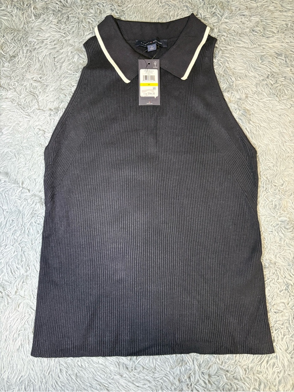 NWT Women’s Tommy Hilfiger Black Sleeveless Crewneck Sweater with Cream Trim